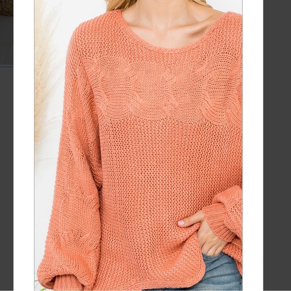 Boho Ballon Sleeves Scallop Hem Sweater - Picture 3 of 3
